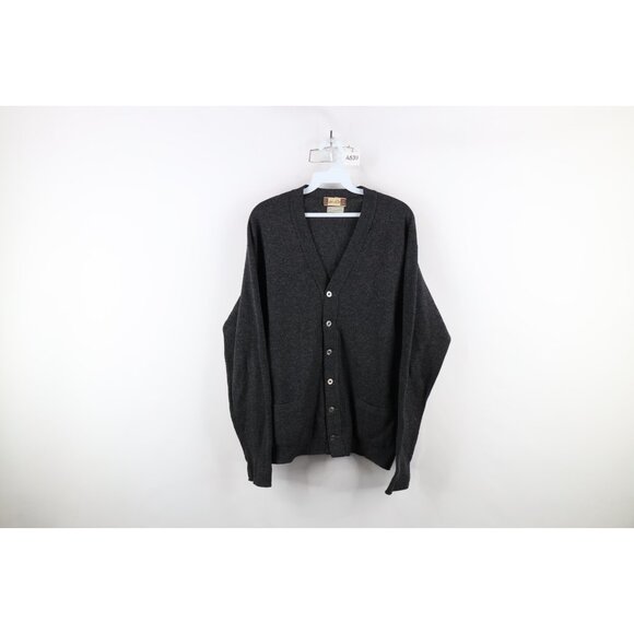 Vintage 40s 50s Rockabilly Mens 38 Blank Lambswool Knit Cardigan Sweater Gray